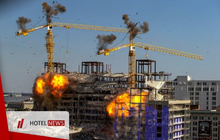 Destruction of the crater of the collapsed hotel Hard Rock