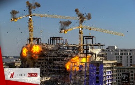 Destruction of the crater of the collapsed hotel Hard Rock