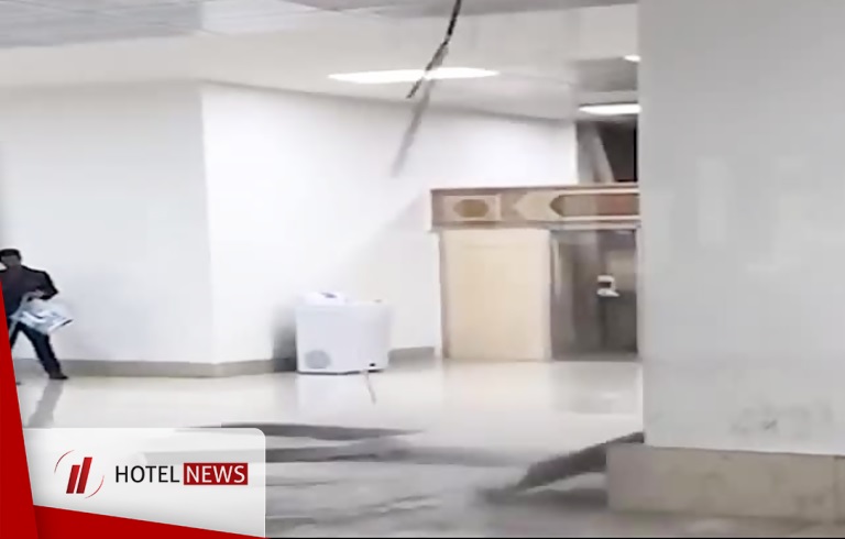 The moment of ceiling collapse of Tehran's Mehrabad airport due to rain