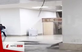 The moment of ceiling collapse of Tehran's Mehrabad airport due to rain