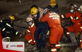 A hotel which was quarantined in China, collapsed last night