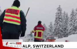 The avalanche fall on the roof of a hotel in Switzerland